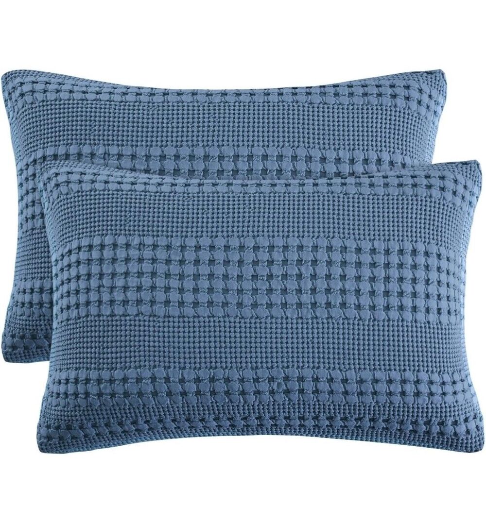 Cotton Waffle Pillow Shams COVERS ONLY, 2 Pack 20" x 26" Envelope Closure, BLUE